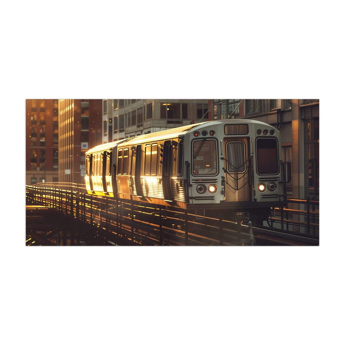 Küchenrückwand aus Glas Hochbahn im Abendlicht im Hochformat, Motiv bildfüllend von vorn
