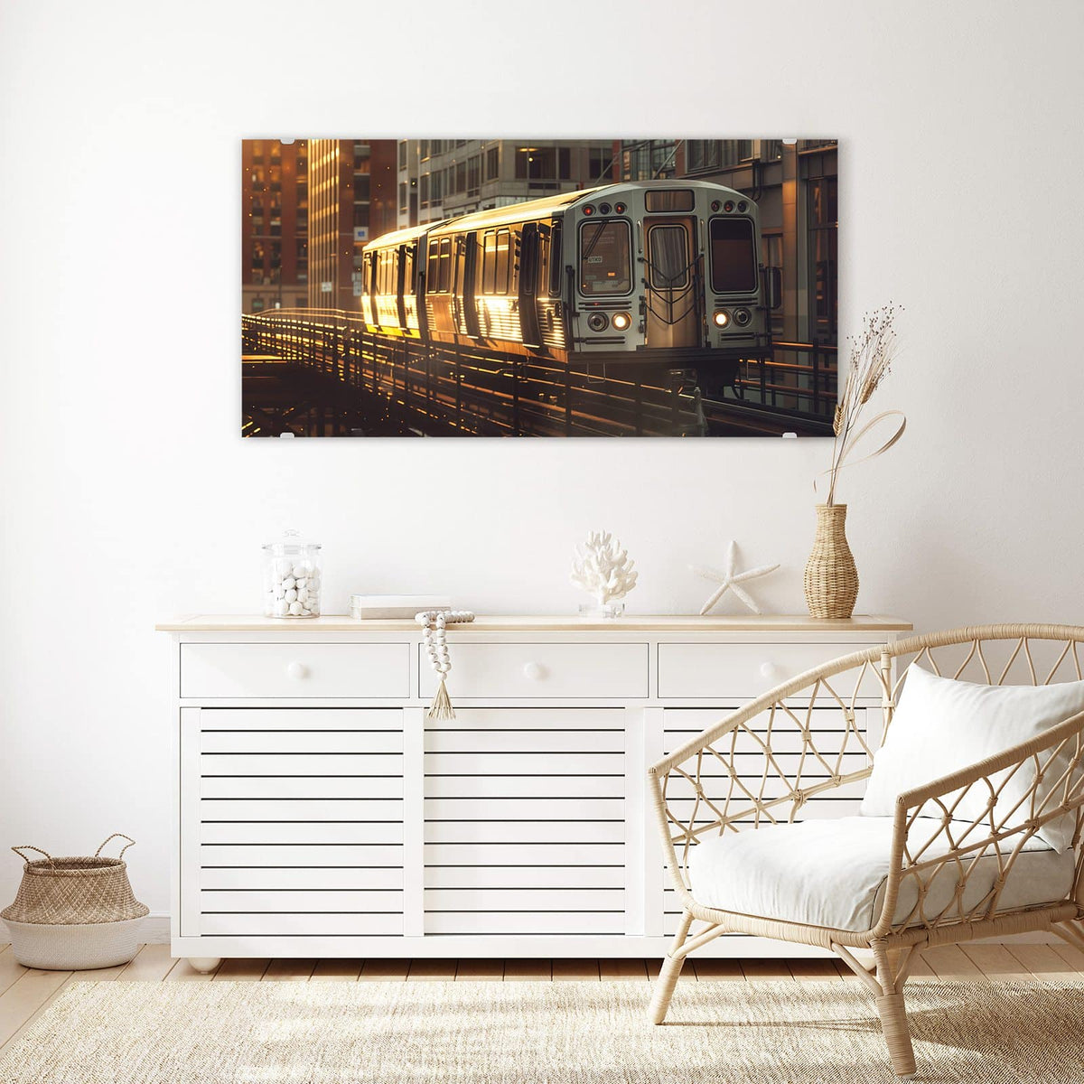 Echtglas, 4 mm – kein Acryl, keine Folie – Wandbild - Hochbahn im Abendlicht - Querformat