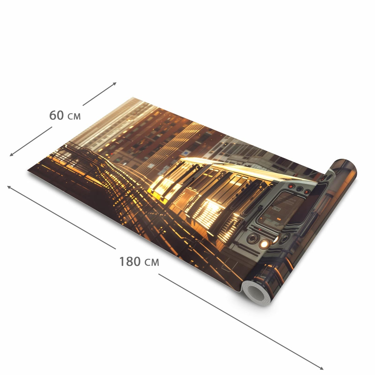 Bodenschonender Küchenläufer nach Maß mit Motiv Stadtzug Sonnenuntergang in der Größe 60x120 cm