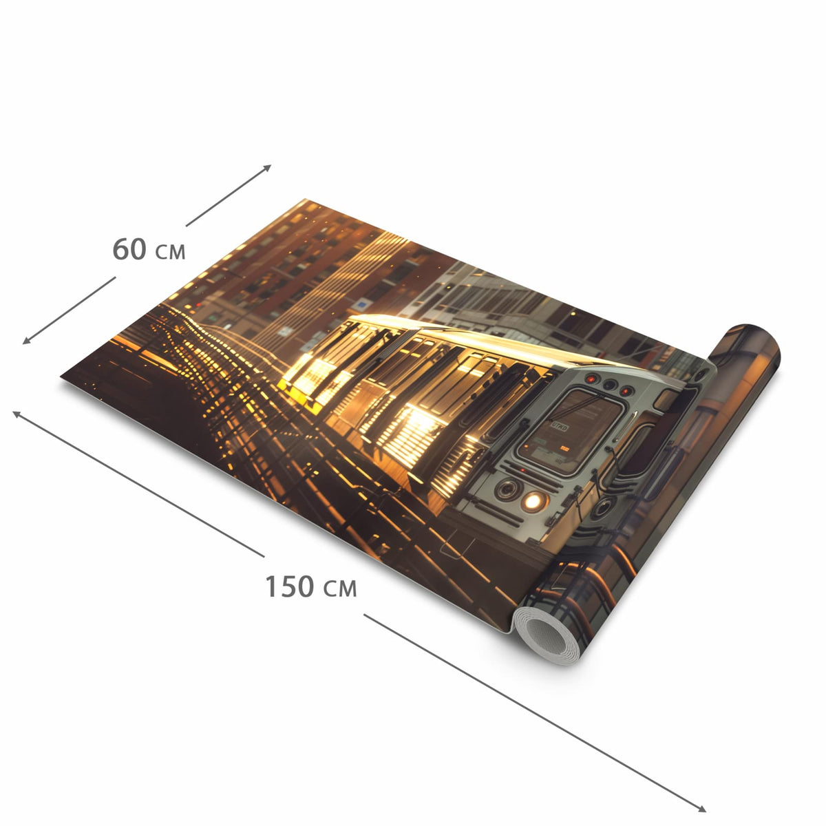 Feuchtigkeitsresistenter moderner Küchenläufer mit Motiv Stadtzug Sonnenuntergang in der Grösse 60x120 cm