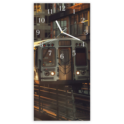 Wanduhr mit dem Motiv Hochbahn im Abendlicht
