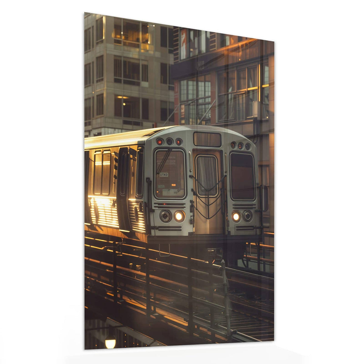 11 Größen – von 30 × 60 bis 60 × 150 cm – Wandbild - Hochbahn im Abendlicht - Hochformat