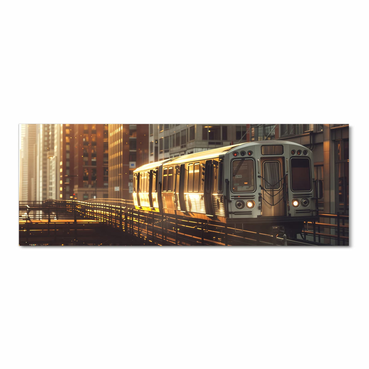 Flacher Küchenteppich mit Motiv Stadtzug Sonnenuntergang in Frontansicht