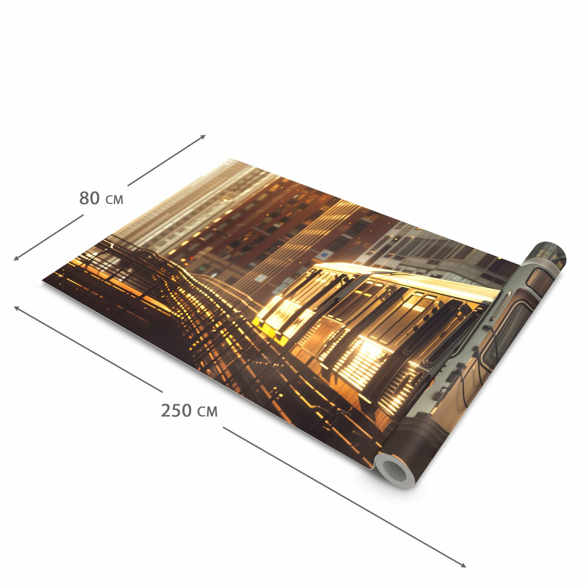 Zeitsparender Küchenteppich mit Motiv Stadtzug Sonnenuntergang in der Grösse 60x120 cm