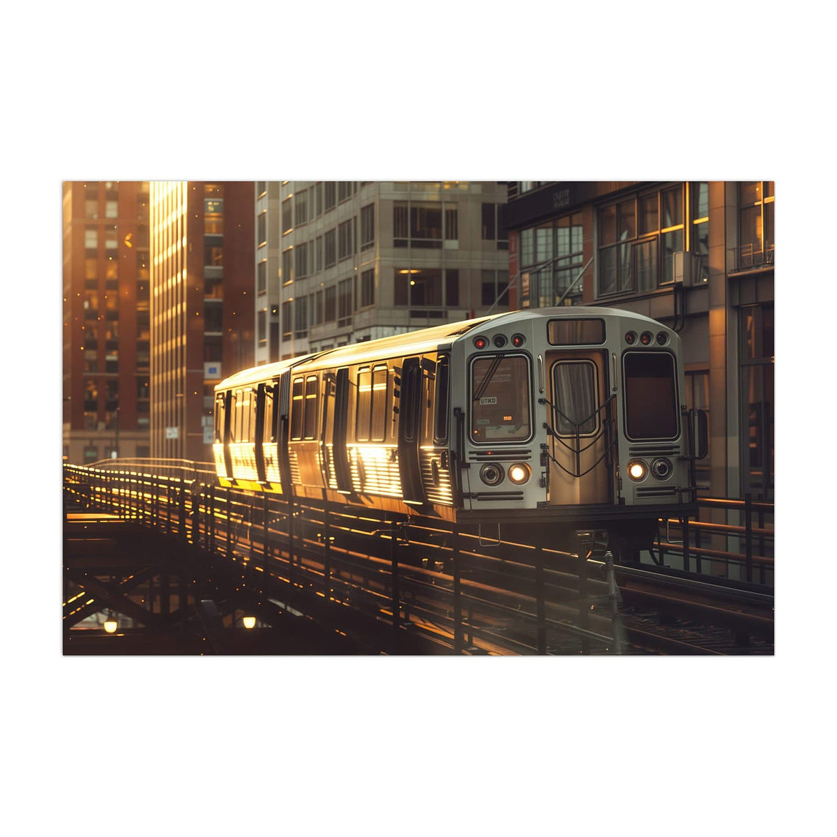 Küchenrückwand aus Glas Hochbahn im Abendlicht im Hochformat, Motiv bildfüllend von vorn