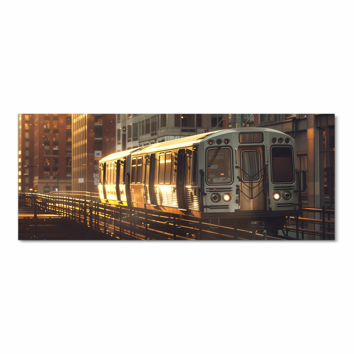 Geräuschdämpfender Küchenteppich mit Motiv Stadtzug Sonnenuntergang in Frontansicht