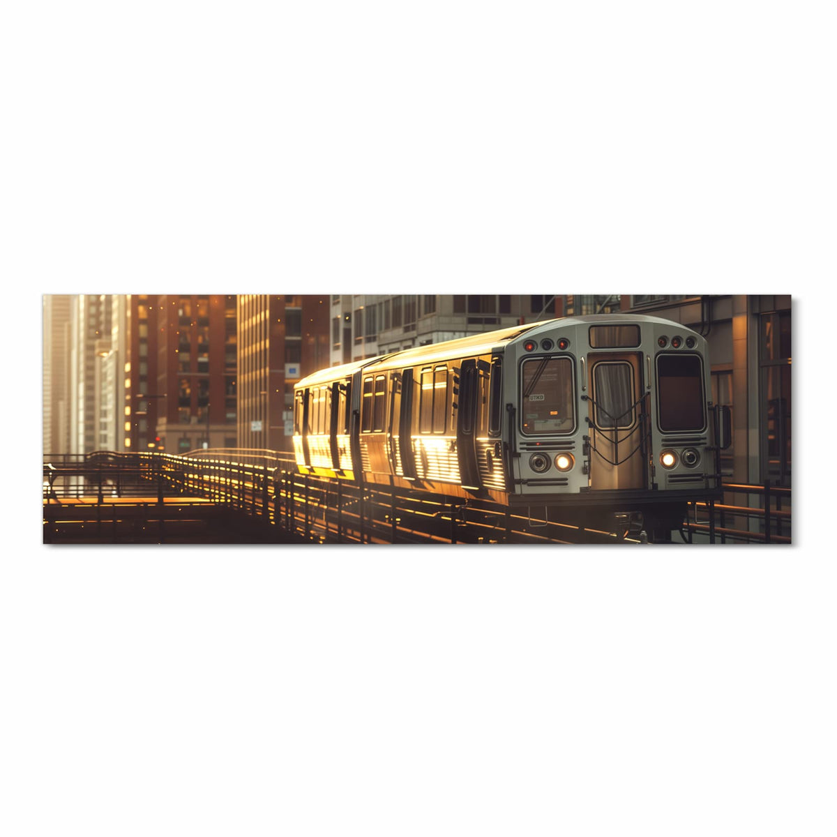 Abriebfester Küchenteppich mit Motiv Stadtzug Sonnenuntergang in Frontansicht
