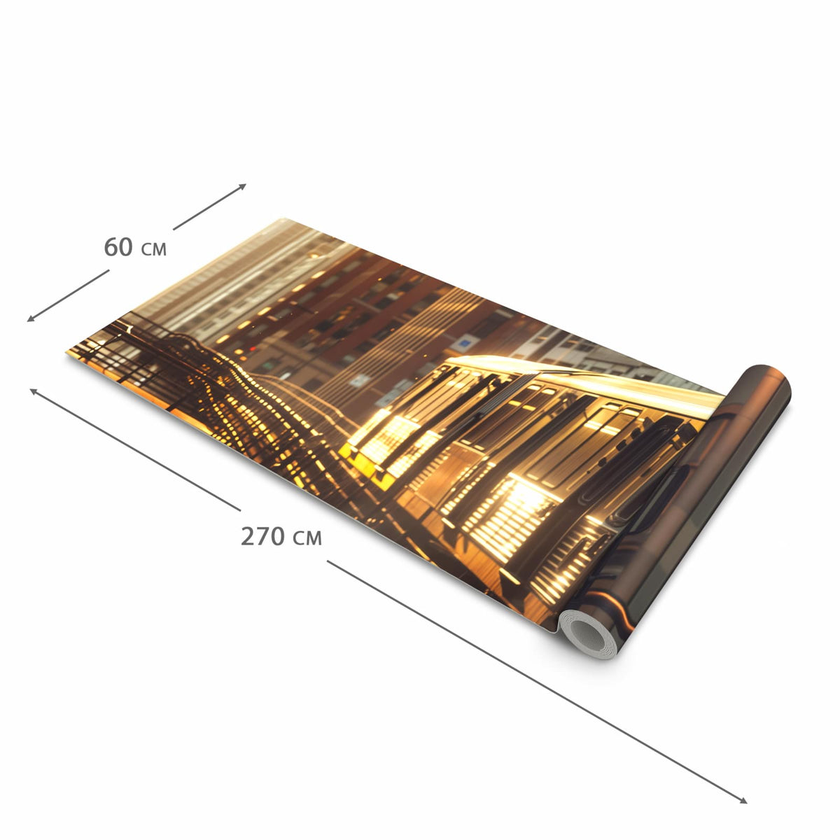 Bodenschonender moderner Küchenläufer mit Motiv Stadtzug Sonnenuntergang in der Grösse 60x120 cm
