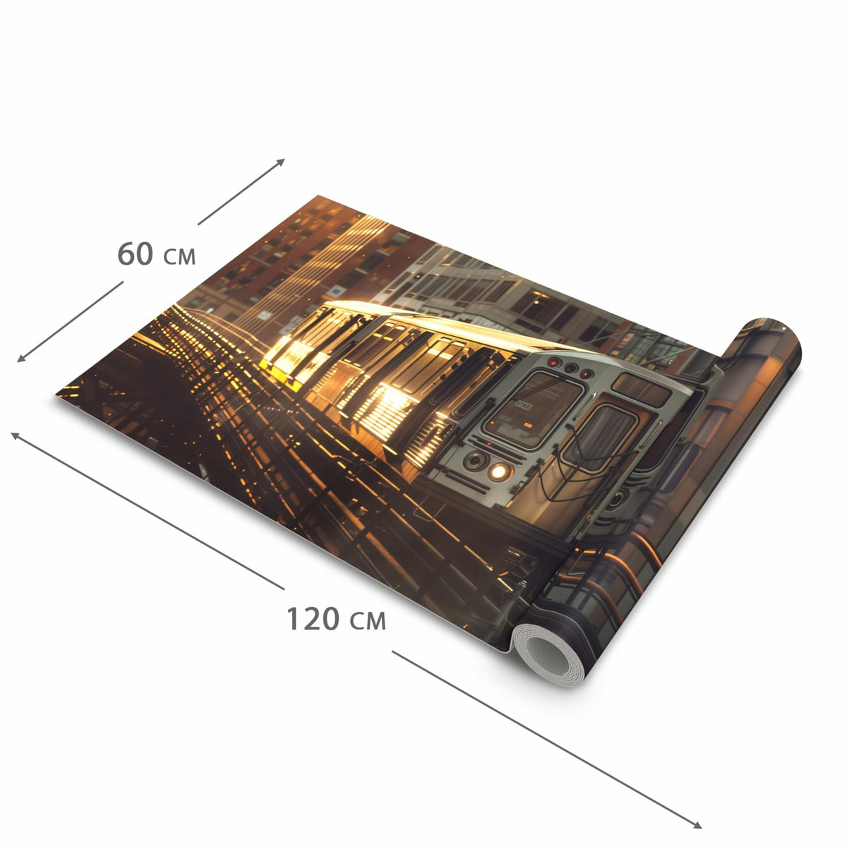 Rutschfester Küchenläufer mit Motiv Stadtzug Sonnenuntergang in der Grösse 60x120 cm