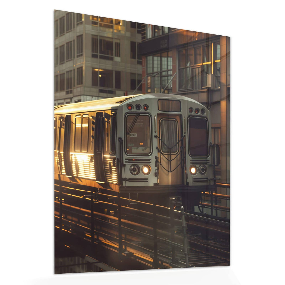 Echtglas, 4 mm – kein Acryl, keine Folie – Wandbild - Hochbahn im Abendlicht - Hochformat