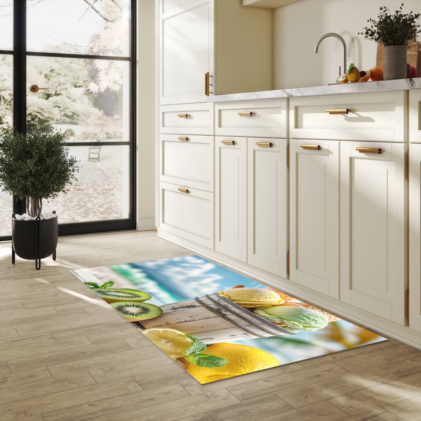 Langlebiger Küchenläufer mit Motiv Eis von Sommerliches in heller Küche