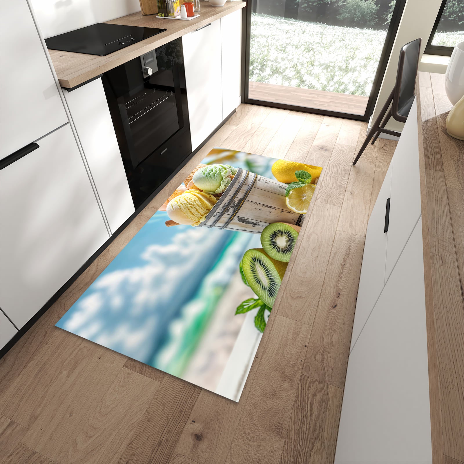Flacher Küchenteppich mit Motiv Eis von Sommerliches in moderner Küche für rutschfesten Stand
