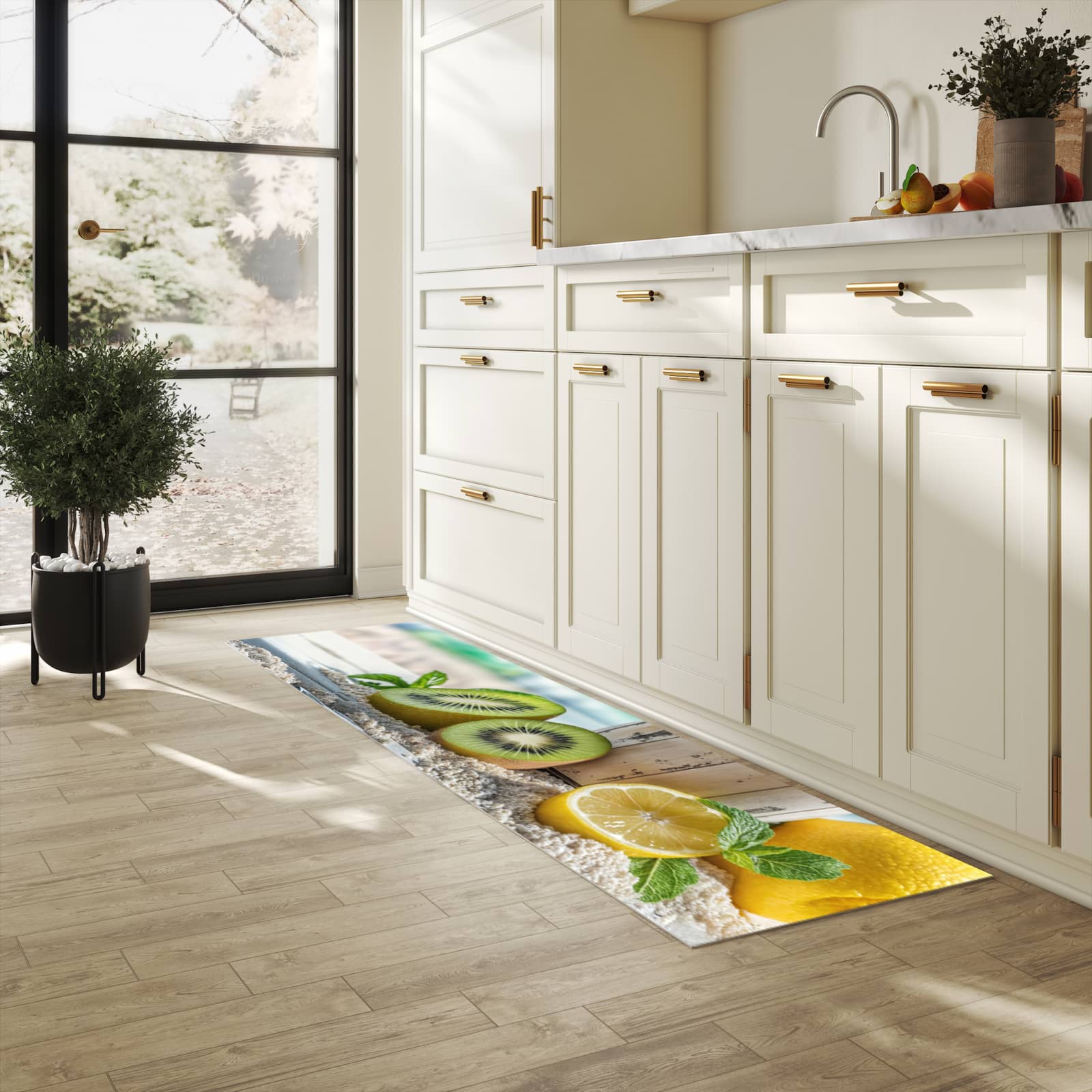 Pflegeleichter dünner Küchenteppich mit Motiv Eis von Sommerliches in heller Küche