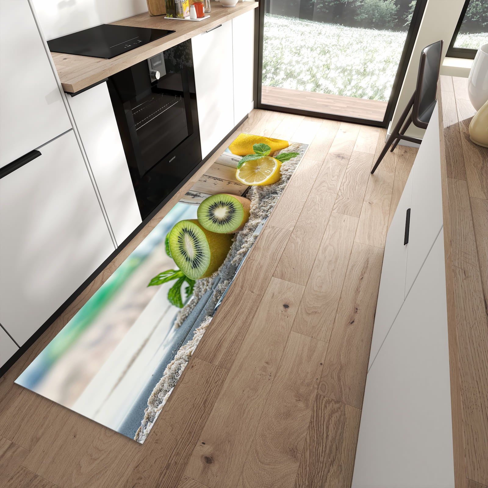 Abriebfester waschbarer Teppich fürs Esszimmer mit Motiv Eis von Sommerliches in moderner Küche