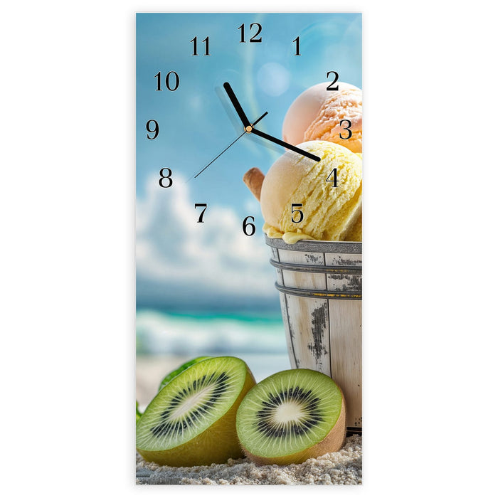 Wanduhr Buntes Strandeis aus Glas – Hochformat 30 × 60 cm mit Ziffernblatt Klassisch
