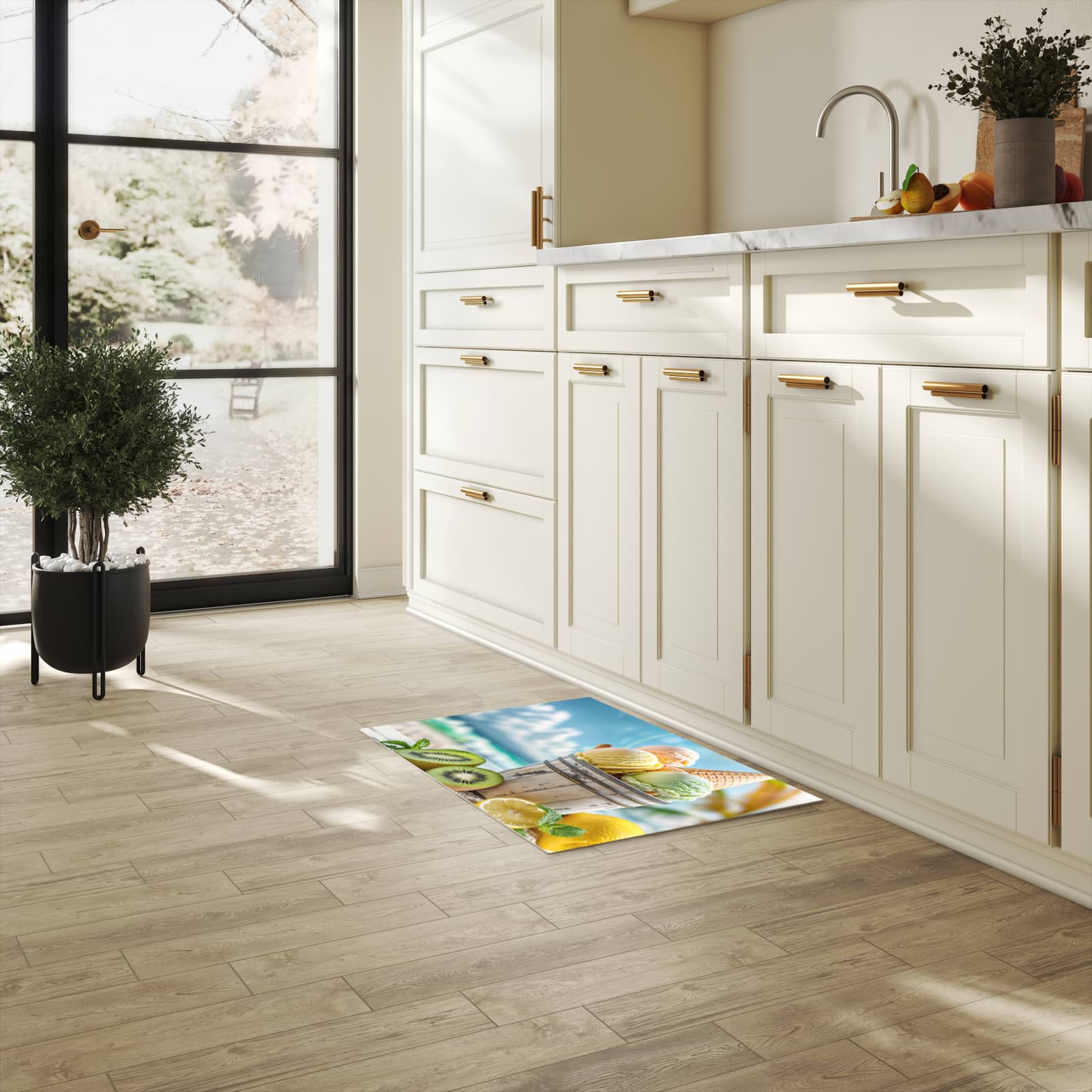 Pflegeleichter rutschfester Küchenteppich mit Motiv Eis von Sommerliches in heller Küche