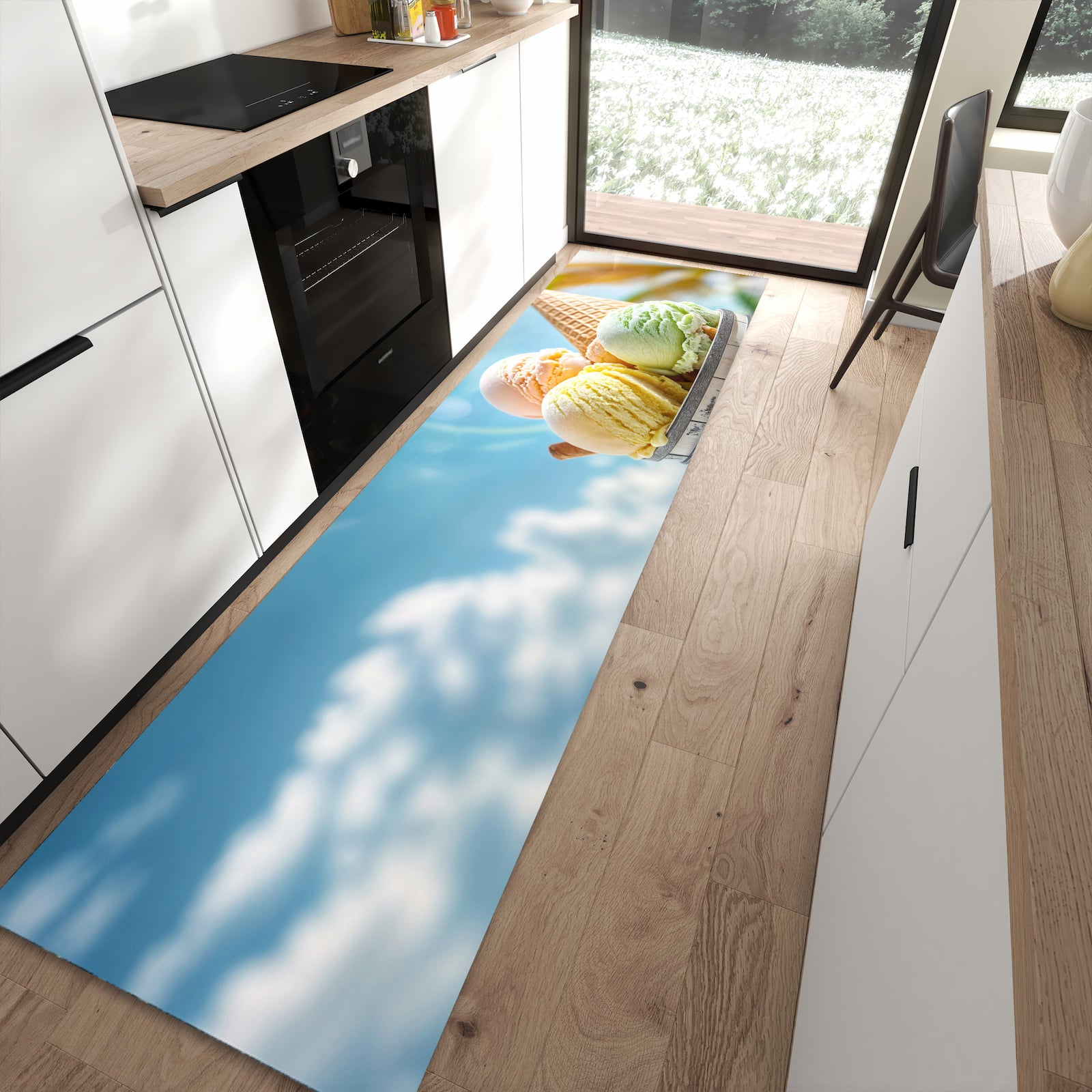 Langlebiger Küchenteppich mit Motiv Eis von Sommerliches in moderner Küche