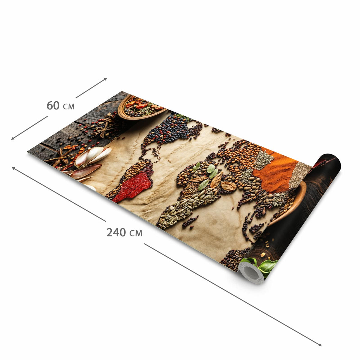 Flacher großer Küchenteppich mit Motiv Weltkarte Vintage in der Größe 60x120 cm
