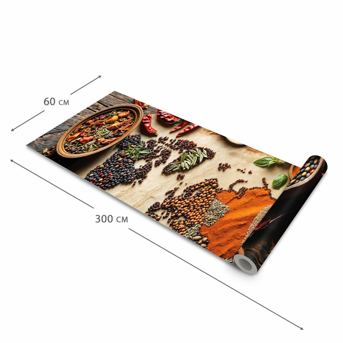 Komfortabler waschbarer Küchenteppich mit Motiv Weltkarte Vintage in der Grösse 60x120 cm