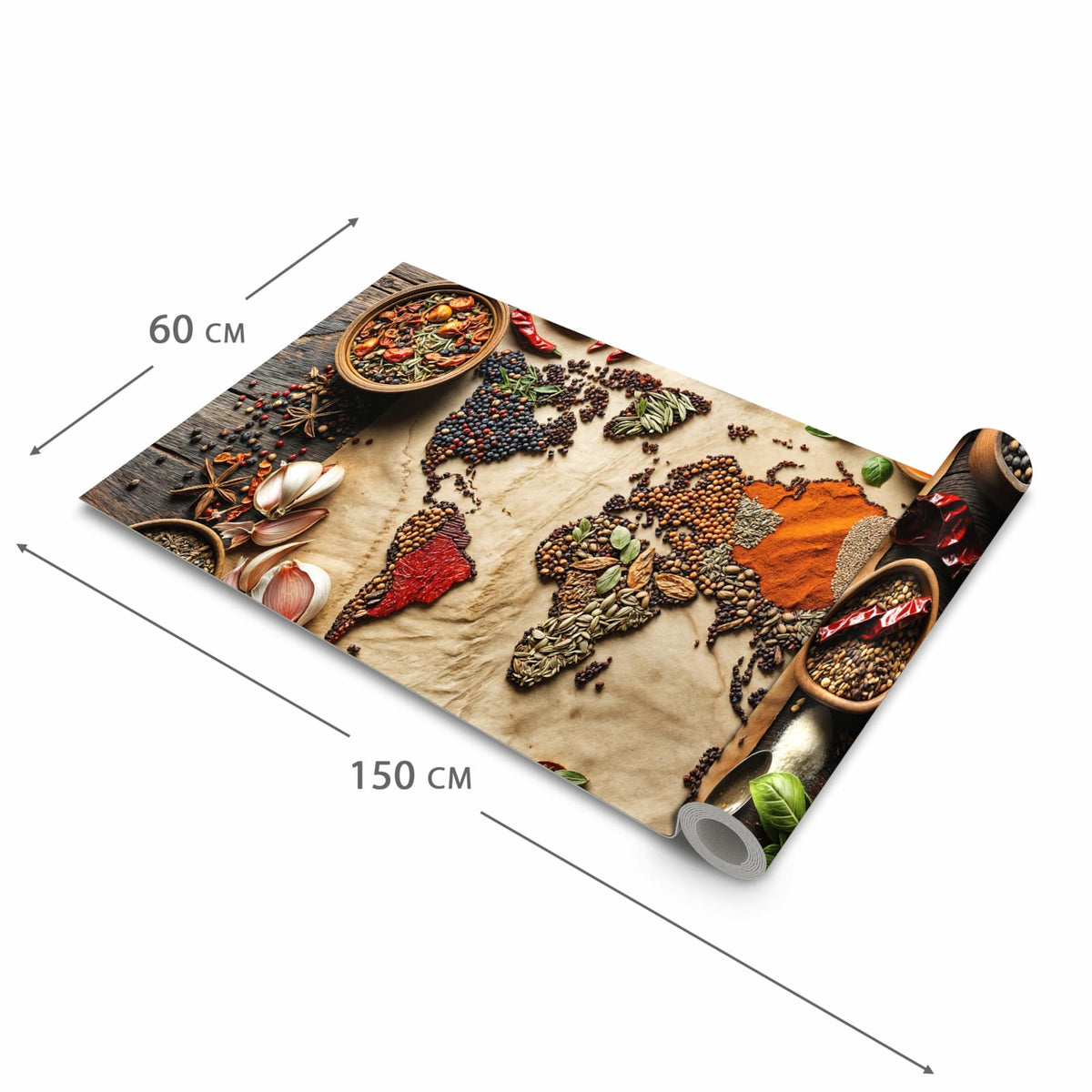 Geruchsneutraler Küchenteppich mit Motiv Weltkarte Vintage in der Grösse 60x120 cm zum Waschen