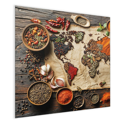 Magnettafel mit dem Motiv Weltkarte aus Gewürzen
