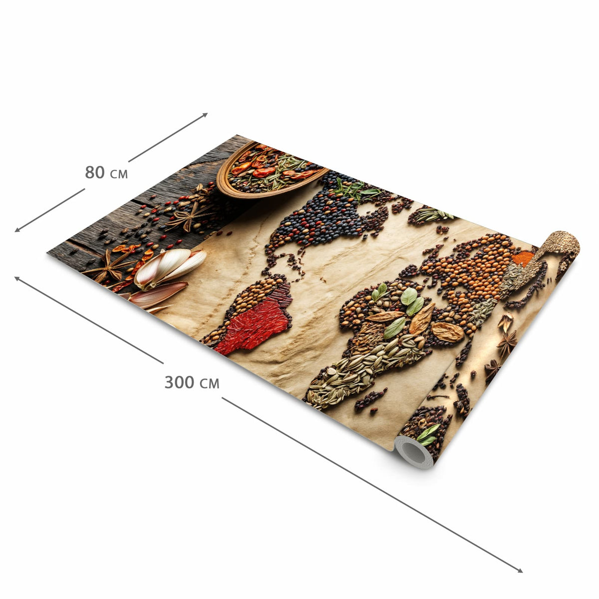 Strapazierfähiger rutschfester Küchenläufer mit Motiv Weltkarte Vintage in der Größe 60x120 cm
