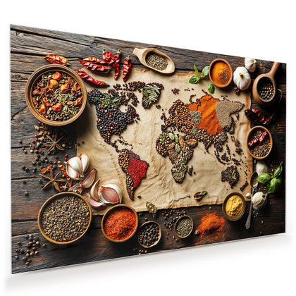 Wandbild mit dem Motiv Weltkarte aus Gewürzen