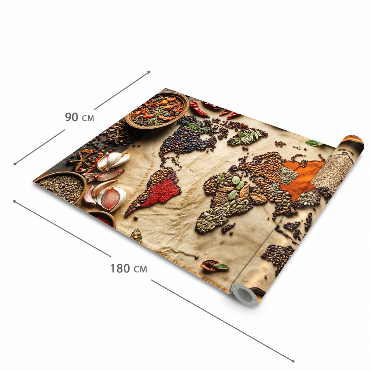 Waschbarer rutschfester Küchenläufer mit Motiv Weltkarte Vintage in der Grösse 60x120 cm
