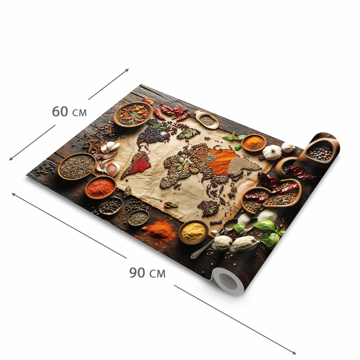 Rutschhemmender Küchenläufer mit Motiv Weltkarte Vintage in der Grösse 60x120 cm
