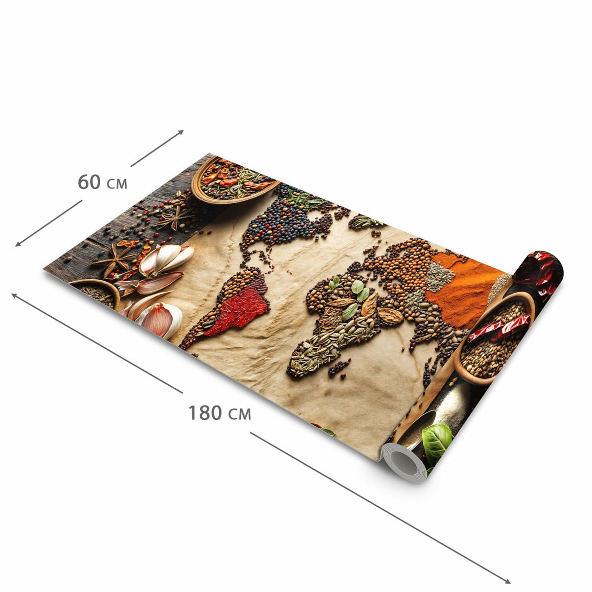 Langlebiger waschbarer Küchenteppich mit Motiv Weltkarte Vintage in der Größe 60x120 cm