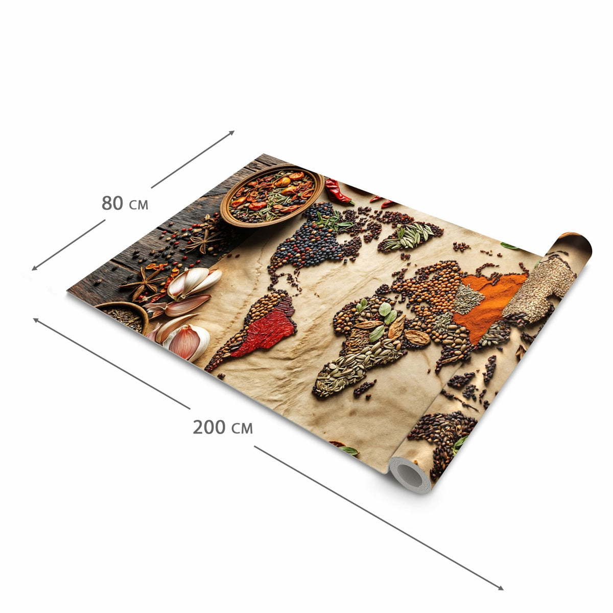 Pflegeleichter Küchenläufer mit Motiv Weltkarte Vintage in der Grösse 60x120 cm