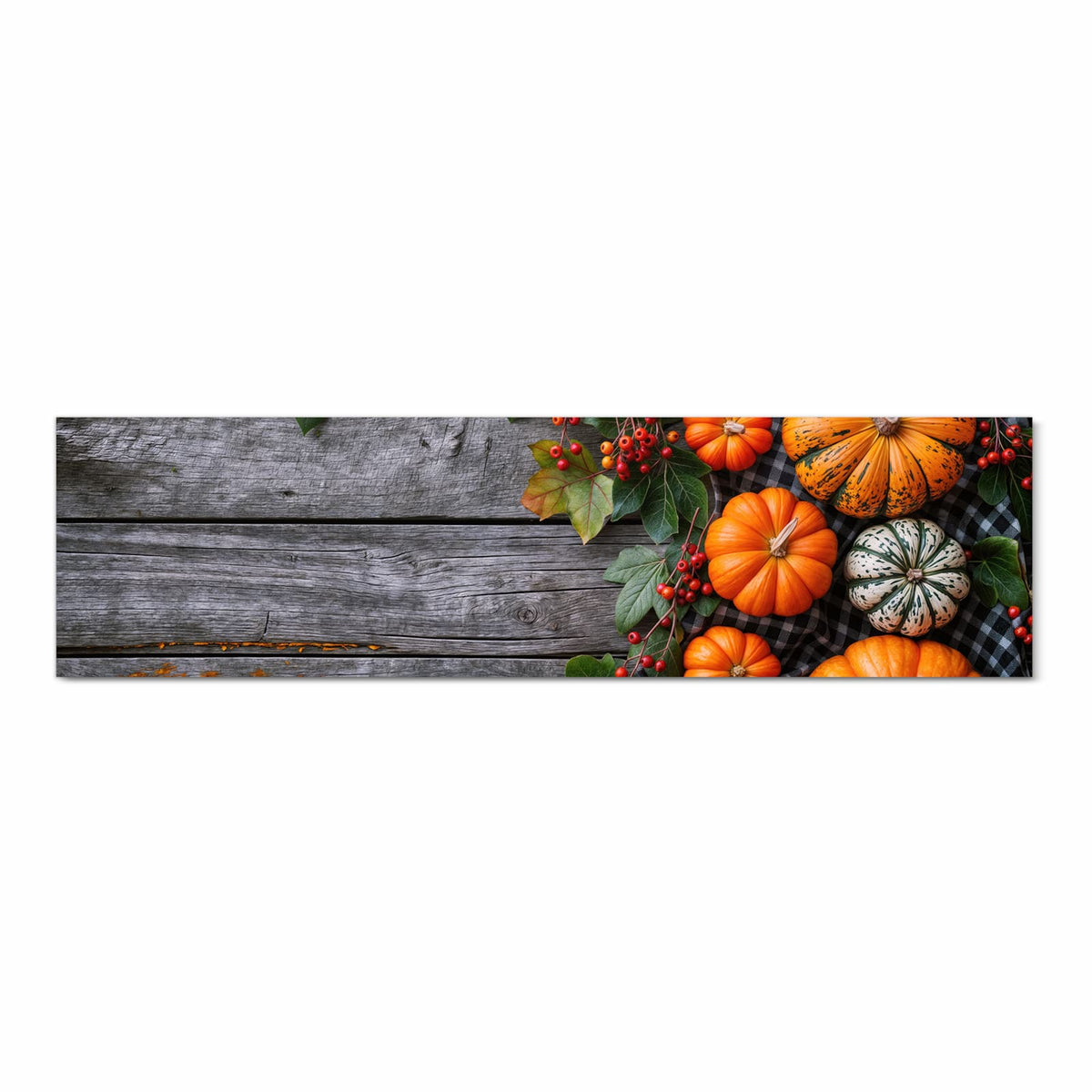 Waschbarer Küchenläufer mit Motiv Herbstlicher Kürbis in Frontansicht für angenehme Haptik