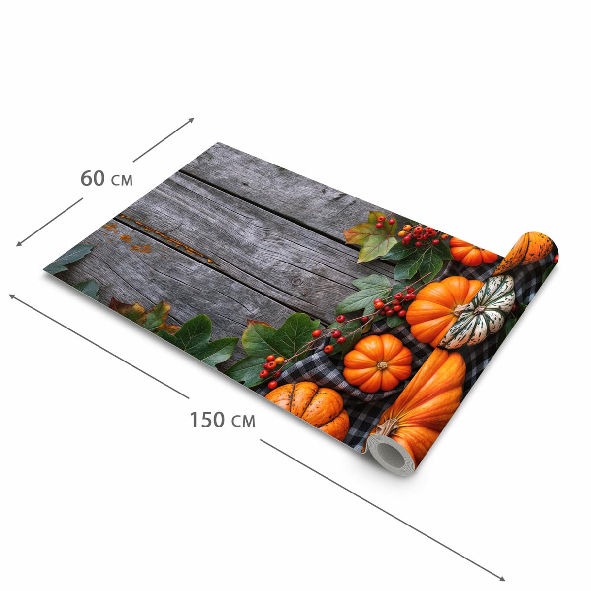 Feuchtigkeitsresistenter Küchenteppich mit Motiv Herbstlicher Kürbis in der Größe 90x240 cm