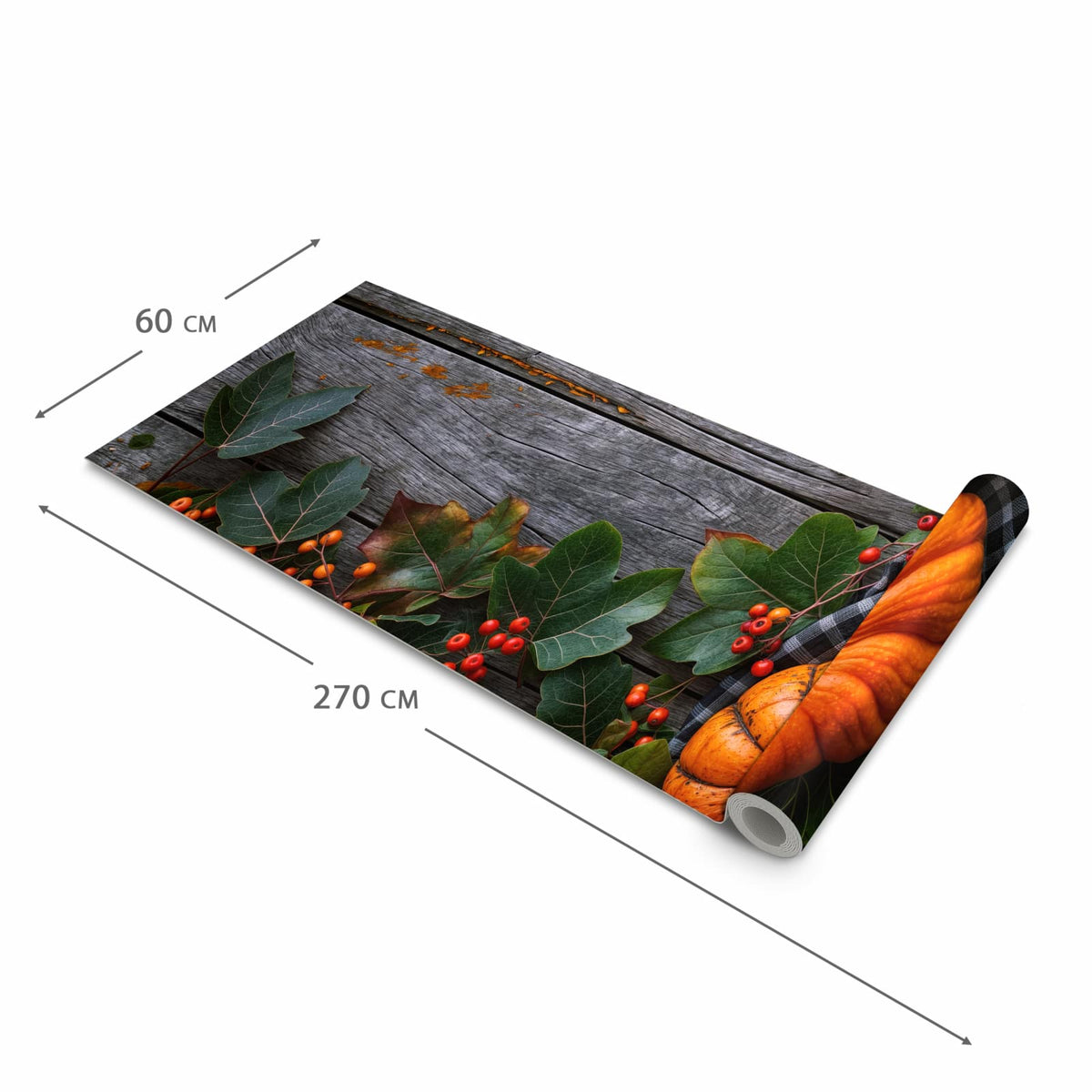 Bodenschonender großer Küchenteppich mit Motiv Herbstlicher Kürbis in der Größe 90x240 cm