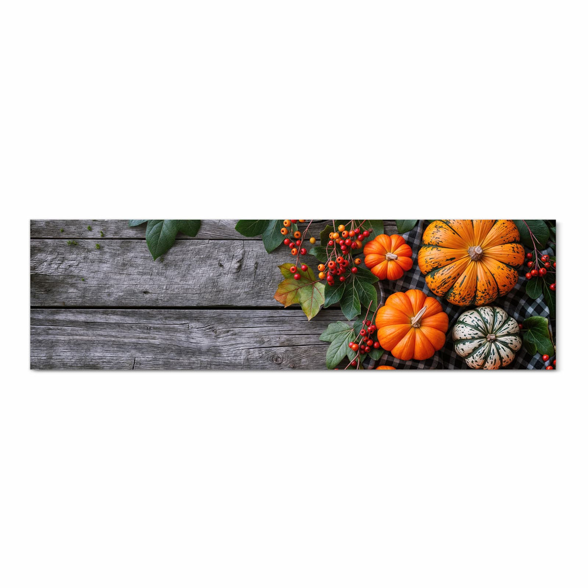 Pflegeleichter Küchenläufer mit Motiv Herbstlicher Kürbis in Frontansicht