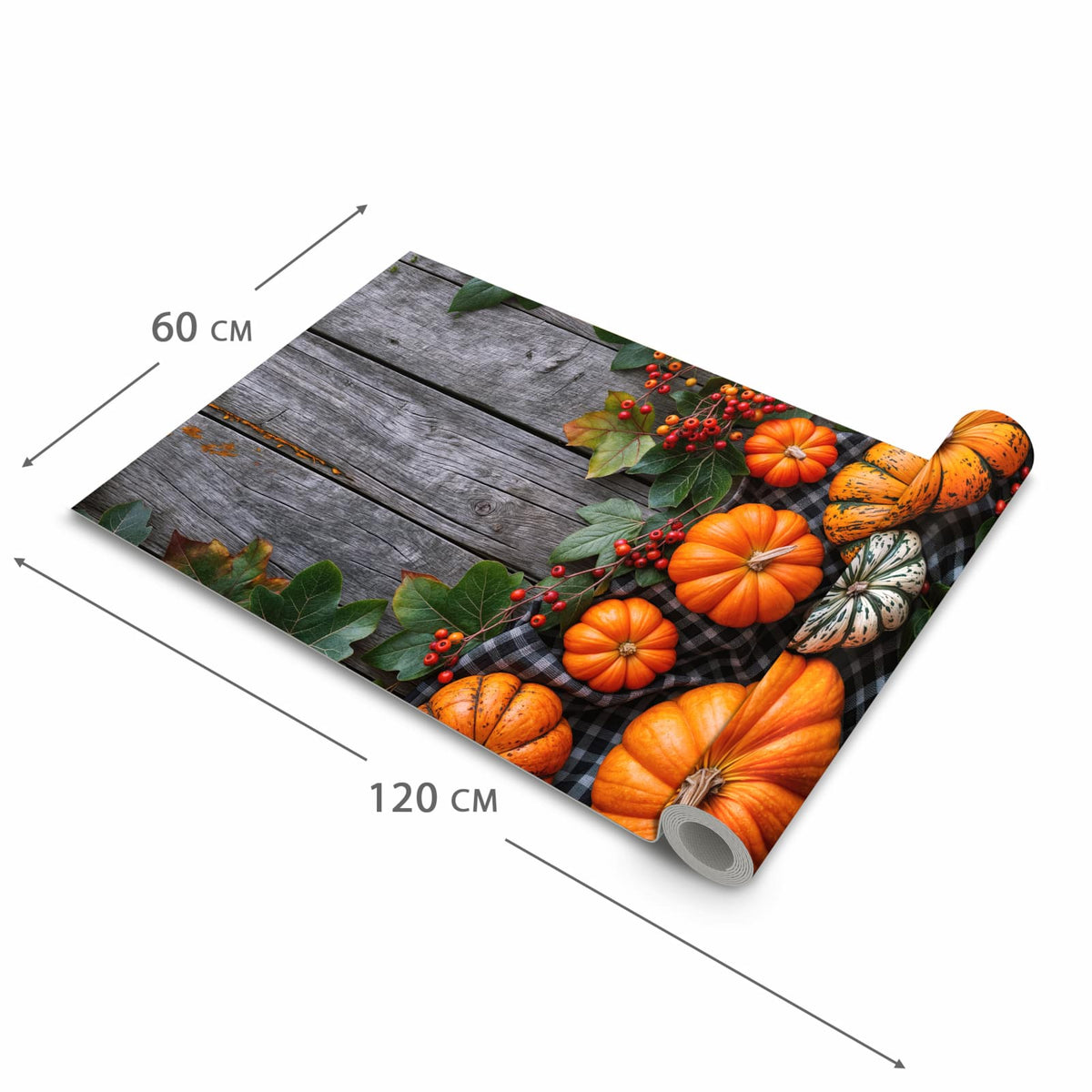 Rutschfester Küchenteppich mit Motiv Herbstlicher Kürbis in der Größe 90x240 cm