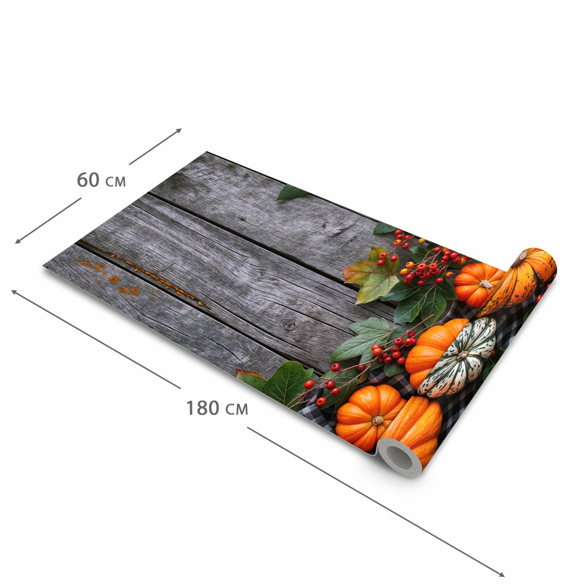 Bodenschonender Küchenteppich mit Motiv Herbstlicher Kürbis in der Grösse 90x240 cm, waschbar