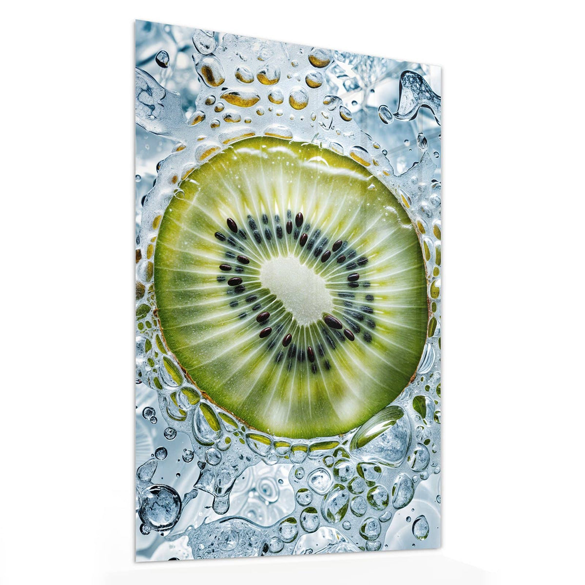 11 Größen – von 30 × 60 bis 60 × 150 cm – Wandbild - Kiwi in Wasserblasen - Hochformat