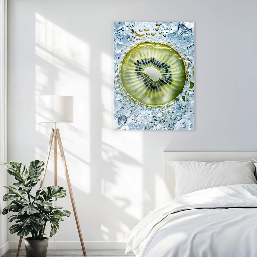 Maße Wandbild - Kiwi in Wasserblasen - Hochformat