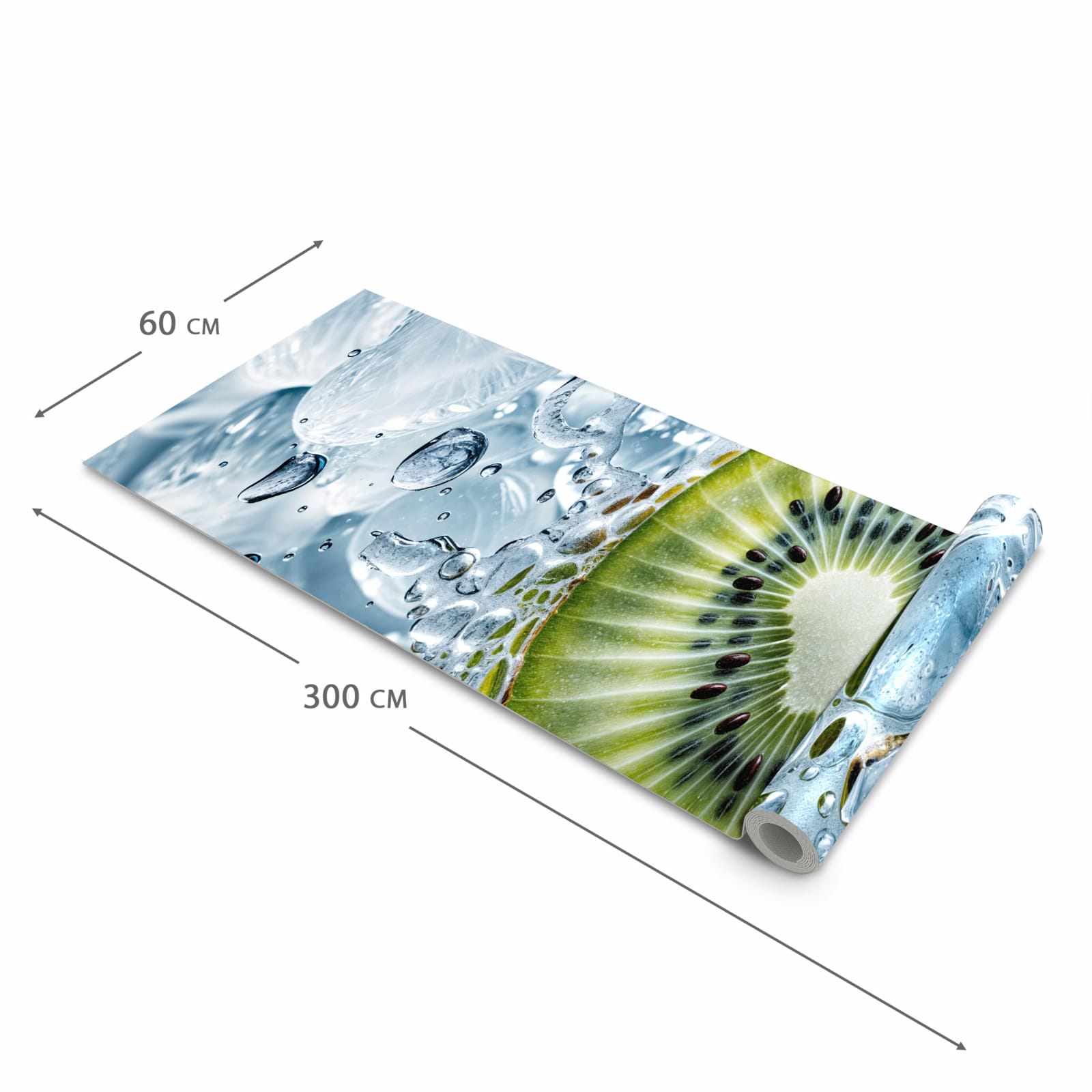 Komfortabler Teppich für Esszimmer mit Motiv Kiwi mit Eis in der Größe 90x240 cm