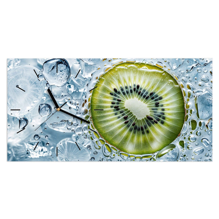 Wanduhr Kiwi mit Eis aus Glas – Querformat 60 × 30 cm mit Ziffernblatt Linie