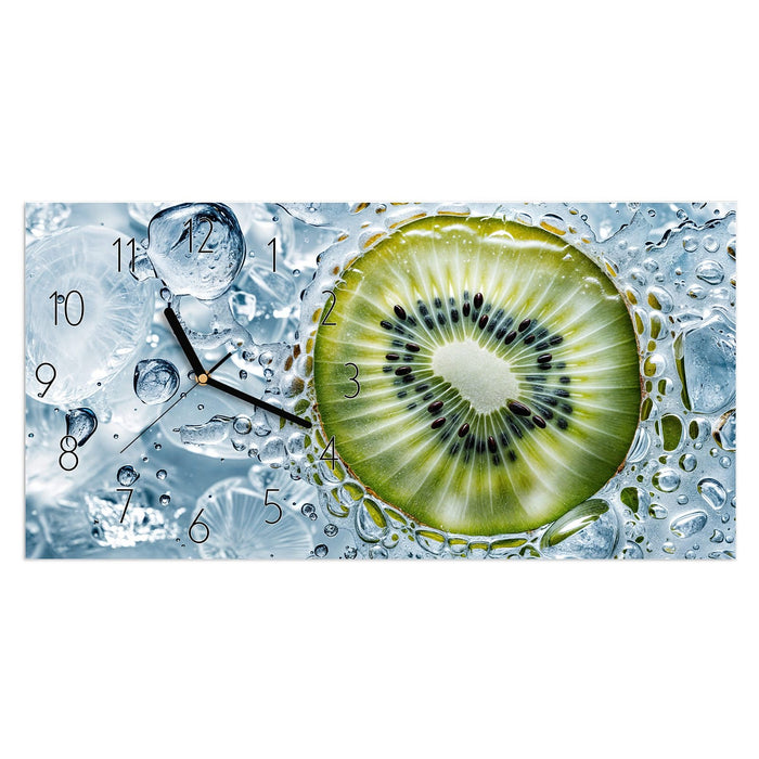 Wanduhr Kiwi mit Eis aus Glas – Querformat 60 × 30 cm mit Ziffernblatt Elegant