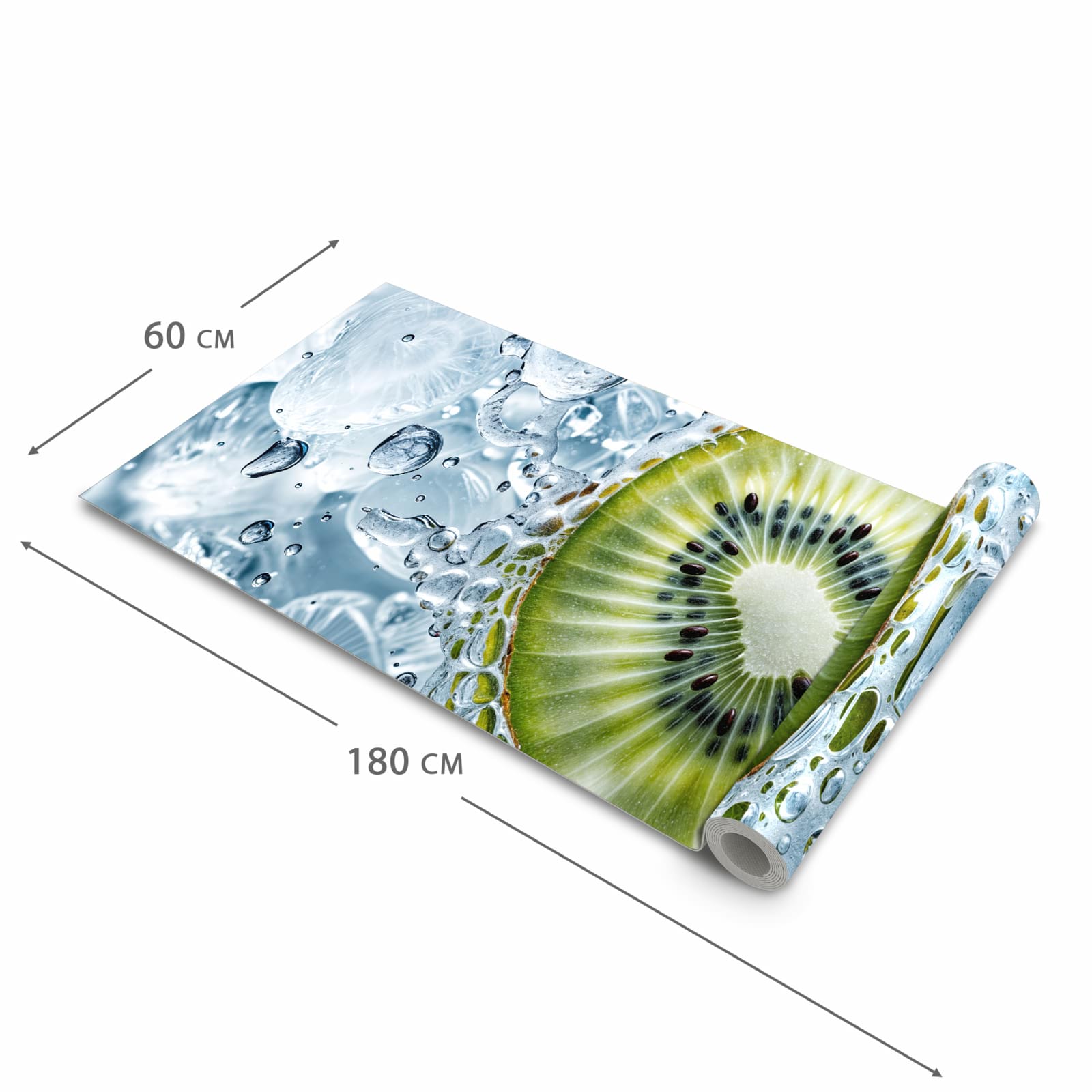 Langlebiger dünner Küchenteppich mit Motiv Kiwi mit Eis in der Grösse 90x240 cm