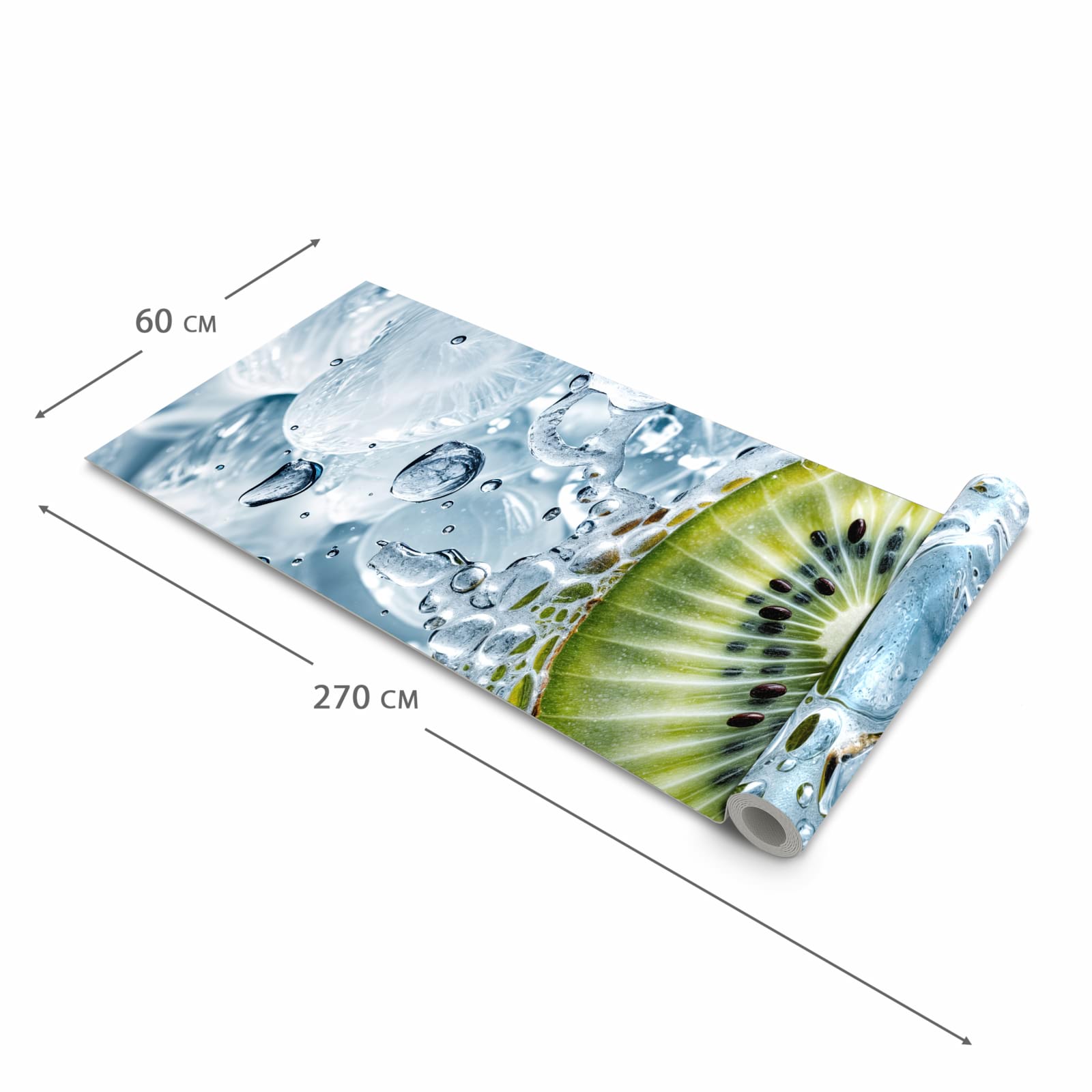 Pflegeleichter waschbarer Küchenteppich mit Motiv Kiwi mit Eis in der Grösse 90x240 cm