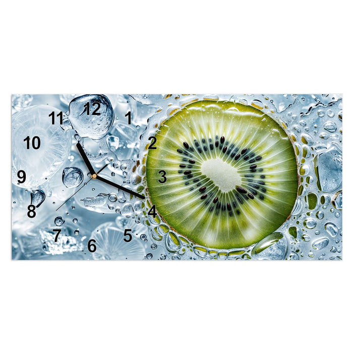 Wanduhr Kiwi mit Eis aus Glas – Querformat 60 × 30 cm mit Ziffernblatt Modern