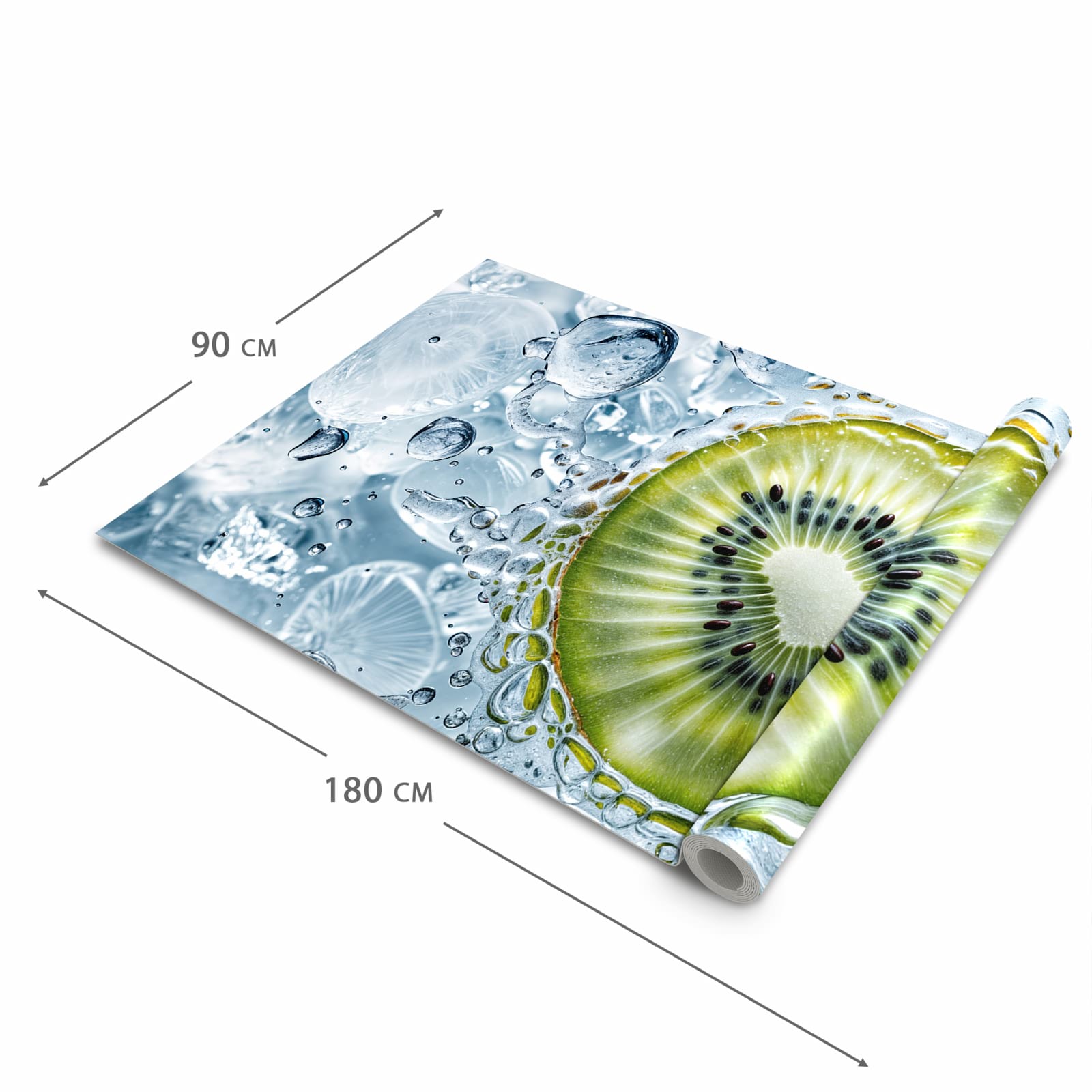 Waschbarer Küchenteppich mit Motiv Kiwi mit Eis in der Grösse 90x240 cm
