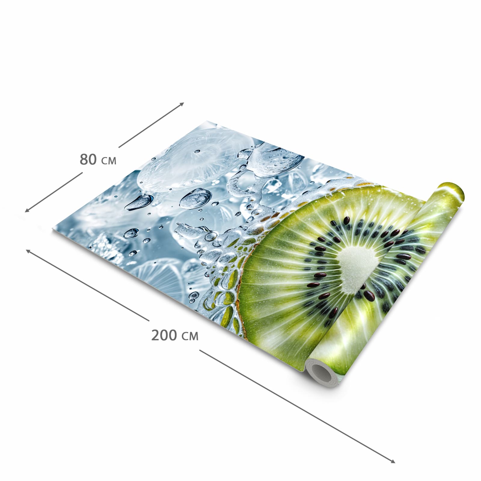 Pflegeleichter rutschfester Küchenteppich mit Motiv Kiwi mit Eis in der Grösse 90x240 cm