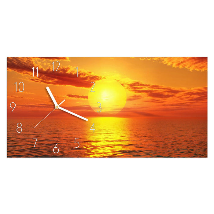 Wanduhr Sonnenuntergang am Meer aus Glas – Querformat 60 × 30 cm mit Ziffernblatt Elegant