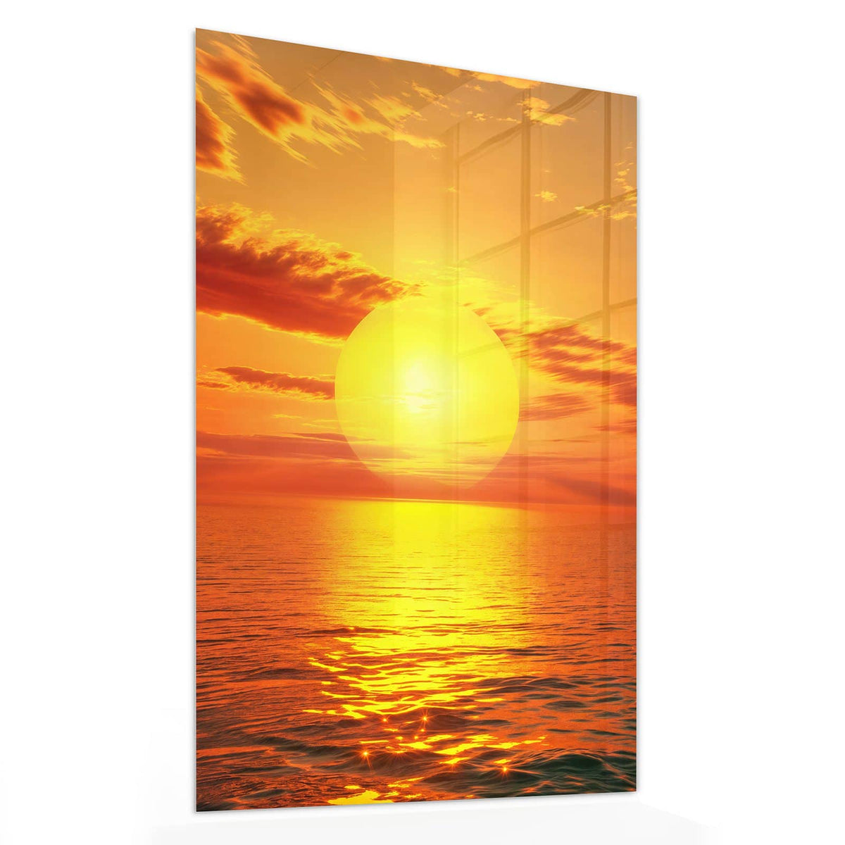 Glasbild Sonnenuntergang am Meer von der Seite, 4 mm Echtglas
