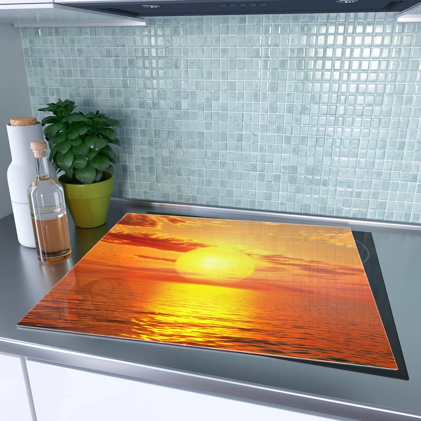 1-teilige Herdabdeckplatten für Ceranfeld mit Sonnenuntergang am Meer-Motiv auf dem Ceranfeld